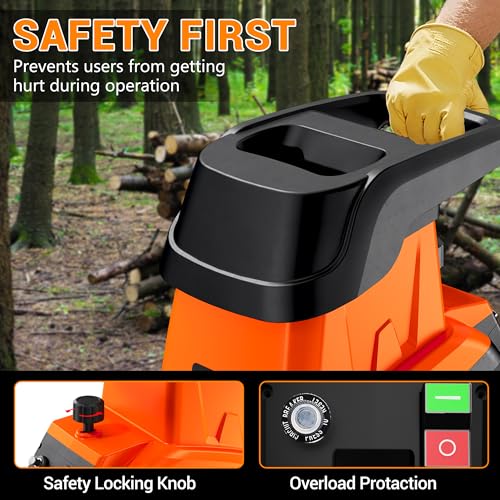 Wood Chipper Shredder, 15-Amp 1.8" Cutting Diameter - color: Orange