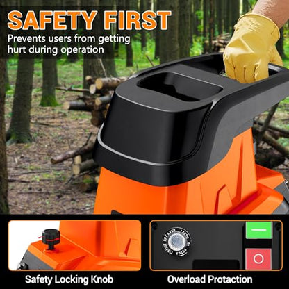 Wood Chipper Shredder, 15-Amp 1.8" Cutting Diameter - color: Orange