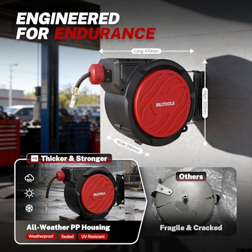 BILITOOLS Retractable Air Hose Reel 3/8" x 50FT Max 300PSI Auto Rewind - size: 3/8 IN x 50 FT