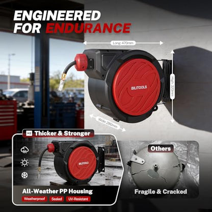 BILITOOLS Retractable Air Hose Reel 3/8" x 50FT Max 300PSI Auto Rewind - size: 3/8 IN x 50 FT