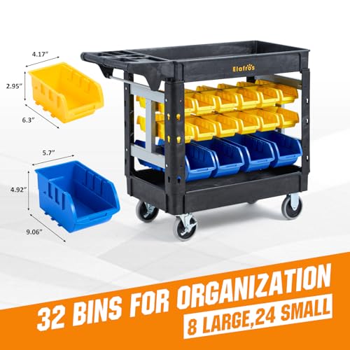 ELAFROS 2-Tier Heavy Duty Utility Cart with 32 Storage Bins, 40.7 x 17 in