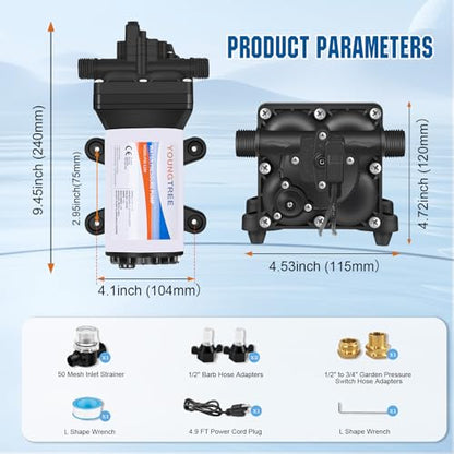 YOUNGTREE 110V AC Fresh Water Pressure Transfer Pump 5.5GPM 70PSI 110Volt On Demand Self-priming Diaphragm Water Pump with Pressure Switch for RV Garden Irrigation Home Car Washing Rain Barrel - size: 5.5GPM-70PSI-110V