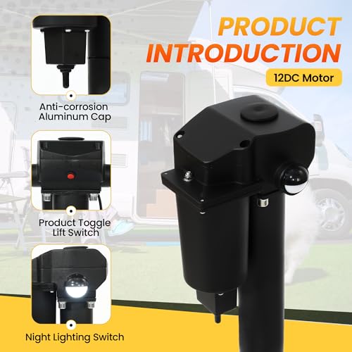 12V Electric Tongue Jack 3500lb A-Frame Heavy Duty Trailer Jack 18” Travel Add 4.5” with The Drop Foot & LED Light for Travel Trailer Camper,Protective Cover Included