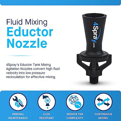 Eductor Nozzle - BSPT Fluid Mixing Eductors - Glass Reinforced Polypropylene - Minimal Maintenance and Clog Resistant Tank Mixing Agitation Nozzles - 1.0 inch (1 Count) - size: 1"BSPT, style: 1 Count