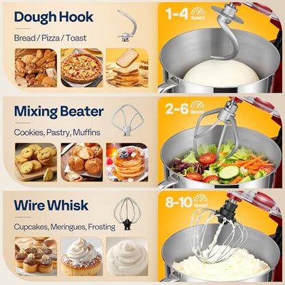 VIVOHOME Stand Mixer, 6-Quart Tilt-Head Kitchen Mixer with Bowl, Red - color: Bright Red