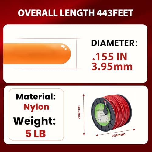 155" Square Commercial Trimmer Line 5LB Red 443FT Spool - size: 0.155"