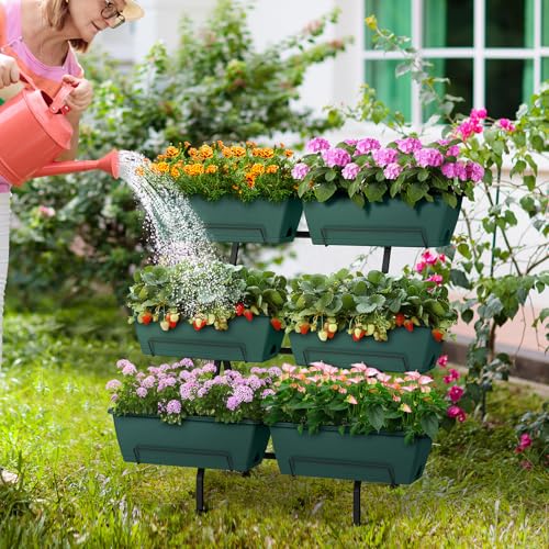 2 Column Vertical Raised Garden Beds 6 Planter Boxes Standing Garden Bed - color: Green