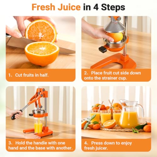 Orange Cast Iron Juicer for Bartenders & Health Enthusiasts - color: orange