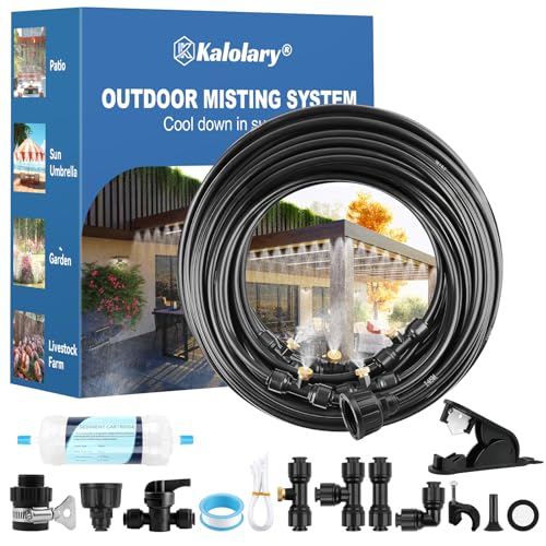 Kalolary 100FT Misters for Outside Patio with 30 Brass Mist Nozzles - size: 100FT-Black