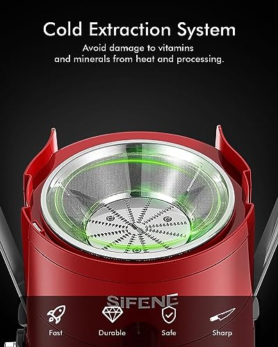 SIFENE 350W Compact Centrifugal Juicer Machine, 2.5" Chute, 3-Speed, Red - color: Red