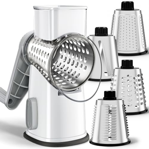 Weltonhm 4 in 1 Large Cheese Grater Hand Crank (White Grey 4 Graters) - color: White and Grey, size: 4 Graters