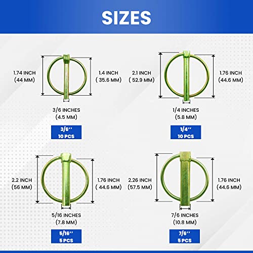 30 Pcs of Lynch Pin Assortment Kit, Tractors Pins and Clips, - size: Assorted (3/16"-7/16")