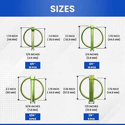 30 Pcs of Lynch Pin Assortment Kit, Tractors Pins and Clips, - size: Assorted (3/16"-7/16")