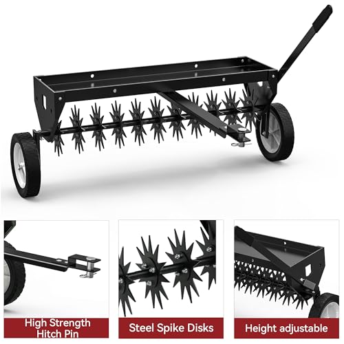 YITAMOTOR 40in Tow Behind Spike Aerator, Lawn Plug Aerator Soil Penetrator