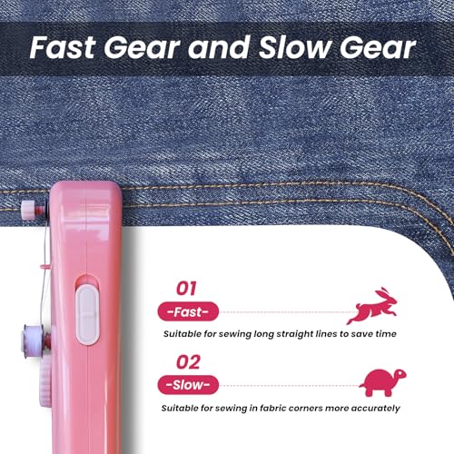 Handheld Sewing Machine, Dual Speed Portable Stitch for Beginners - color: Pink
