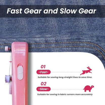 Handheld Sewing Machine, Dual Speed Portable Stitch for Beginners - color: Pink