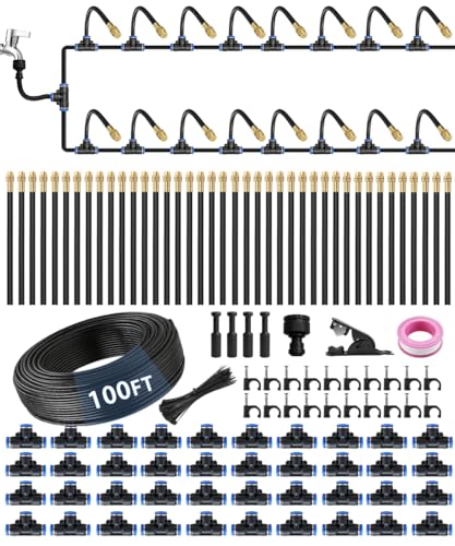 100FT 5/16" Misting Irrigation System for Garden with 40 Adjustable Nozzles - size: 100 FT+40 Nozzles