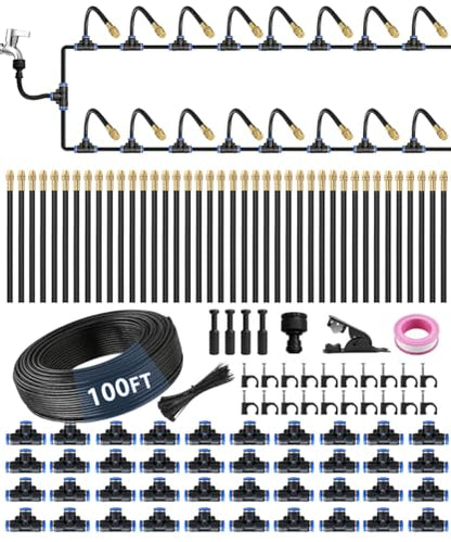 100FT 5/16" Misting Irrigation System for Garden with 40 Adjustable Nozzles - size: 100 FT+40 Nozzles