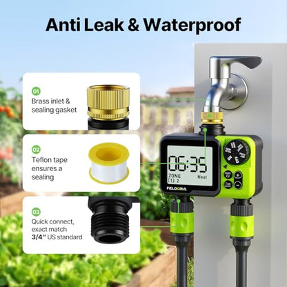 Sprinkler Timer- Hose Timer for Garden Hose, Programmable Watering Timer with Rain Delay, Outdoor Automatic & Manual Drip Irrigation Controller System for Lawn Yard Greenhouse, 2 Outlets - color: Light Green-brass
