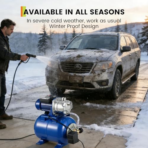 Garvee 1.6 HP Shallow Well Pump with Pressure Tank, Stainless Steel Jet Pump 115V 1320GPH Automatic Water Booster Pump for Home Garden Lawn Sprinkler Irrigation - color: Blue