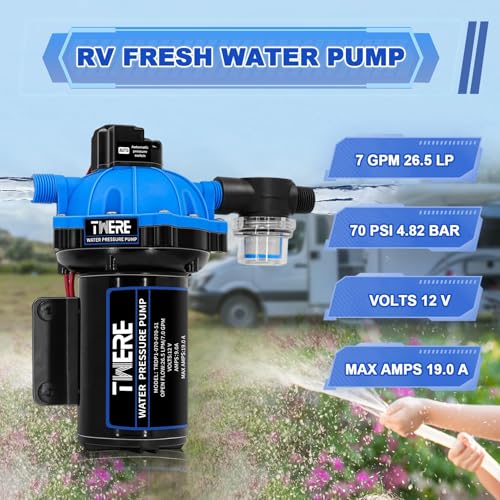 12V DC Water Pressure Pump,Sprayer Pump,7.0GPM 70PSI Five Chamber Diaphragm Water Pump,Up to 10FT 250W Self-Priming with Heavy Duty Pressure Switch,Ideal for Agricultural Spraying Marine Yacht - color: Blue