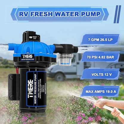 12V DC Water Pressure Pump,Sprayer Pump,7.0GPM 70PSI Five Chamber Diaphragm Water Pump,Up to 10FT 250W Self-Priming with Heavy Duty Pressure Switch,Ideal for Agricultural Spraying Marine Yacht - color: Blue