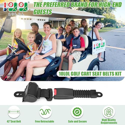 10L0L Universal Golf Cart Seat Belts Kit for Yamaha, Club Car, EZGO Carts Go-Kart ATV UTV, 42" Retractable Seat Belts Kit for Street Legal Seat Belt Golf Carts Front&Rear Seat (Without Bracket) - style: 4 set