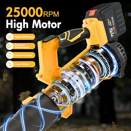 Electric Leaf Blower Cordless with 2 x 6.0Ah Batteries 6 Speed Mode - color: Yellow