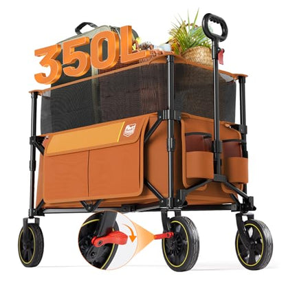 Timber Ridge 350L Extra Large Collapsible Folding Wagon Carts with Brake - color: Orange, size: 350L