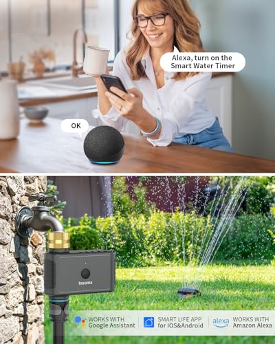 WiFi Hose Timer with Brass Inlet, Smart Water Timer 1 Zone, Sprinkler Timer w/WiFi hub for Remote Control via 2.4Ghz WiFi, Voice/App Controls with Alexa & Google Assistant, for Lawns Yards - size: WiFi Version Brass Inlet