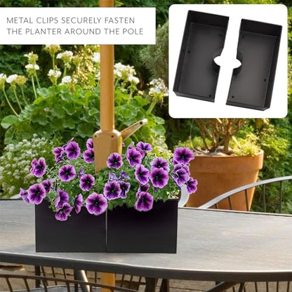 AuldHome Design Umbrella Planter for Patio Table (Black Square), w/Umbrella Hole, Enamelware Rectangular Planter Pots (Pack of 2) - color: Black, size: Large Square (Pack of 2)