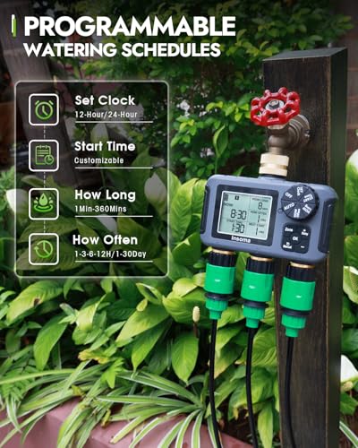 Insoma 3 Outlet Sprinkler Timer Brass Inlet & Outlet, Programmable Garden Hose Timer with Rain Delay, Manual& Automatic Watering System - size: 3 Zone-Brass Inlet Outlet