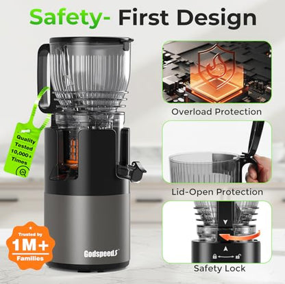 Godspeeds Juicer Machines, 6" Large Feed Chute Cold Press Juicer