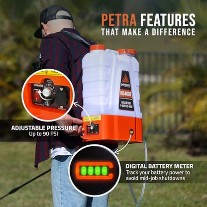 PetraTools HD4000 Battery Powered Backpack Sprayer, 6 Hr Runtime, 6 Nozzles - style: HD4000