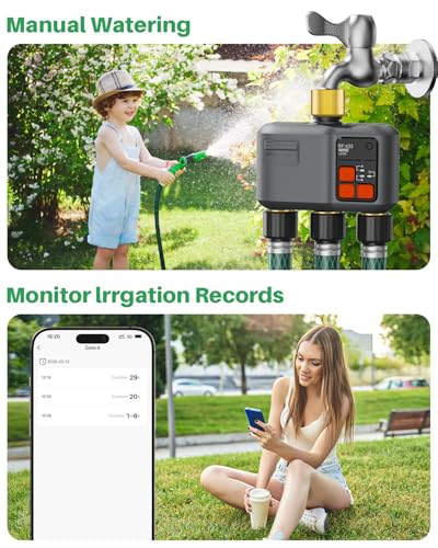 WiFi Sprinkler Timer 3 Zone, 984ft Range Smart Water Timer for Garden Hose - style: 3 Zone Brass Inlet & Outlet