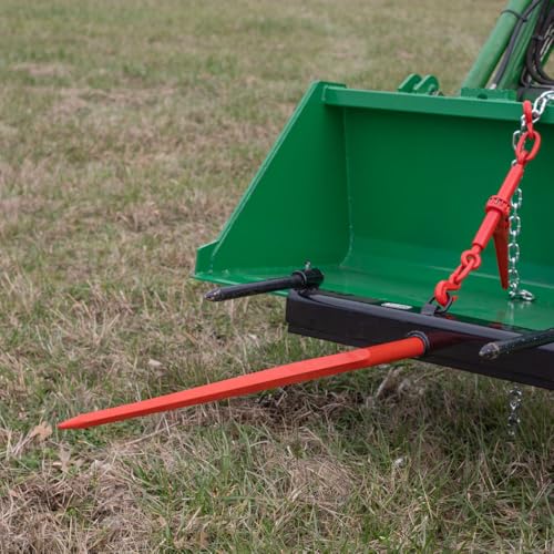 Titan Attachments 49" Hay Bale Spear Attachment with Stabilizer Spears, Universal HD Front Skid Steer Tractor Loader Bucket Attachment, 3000 LB Capacity