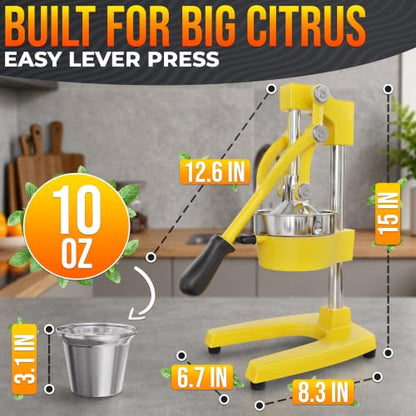 Cast Iron Juicer Hand Press, Heavy-Duty Squeezer (Yellow) - color: Yellow