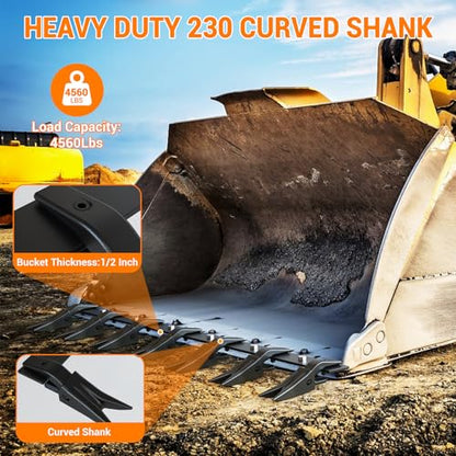 46" Bucket Tooth Bar for Tractor Loader 6 Shank Clamp On, Black - color: Black