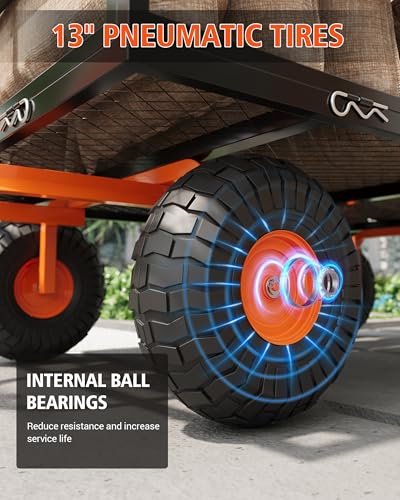 1200 LB Garden Cart with Removable Mesh Sides & Adjustable Handles - color: Black Orange, size: 1200 LBS