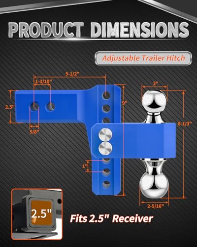 METOWARE Aluminum Adjustable Trailer Hitch, Fits 2.5'' Receiver, 6'' Drop - color: Blue, size: 6'' Drop