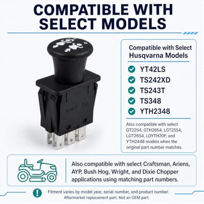 10 AMP Upgrade PTO Switch 582107601 582107604 for Lawn Tractors