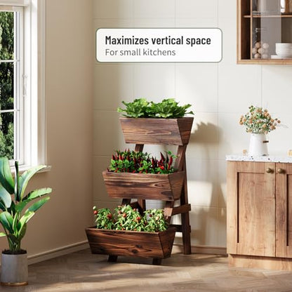 3-Tier Vertical Wooden Raised Garden Bed, Garden Planter Box,Carbonized - color: Carbonized, size: 3-Tier Small
