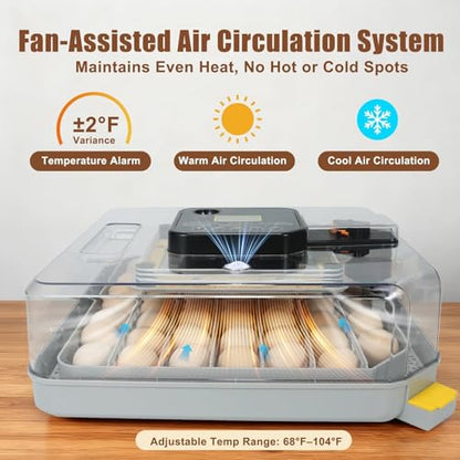 Gen IV – 48 Egg Fully Automatic Incubator, 2026 Upgraded Design, Intelligent Sensor-Based Humidity & Temp Control, Custom Days, Adjustable Auto Turning & Stop, Chick Separator, Flexible Egg Spacing - size: 48 egg-black
