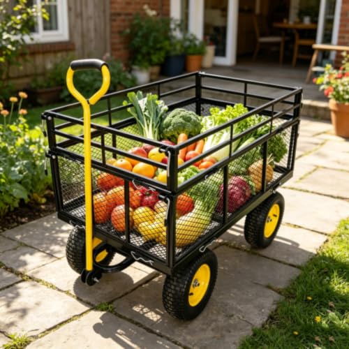 Heavy Duty660Lbs，Mesh Steel Garden Cart Utility Wagon (Black)