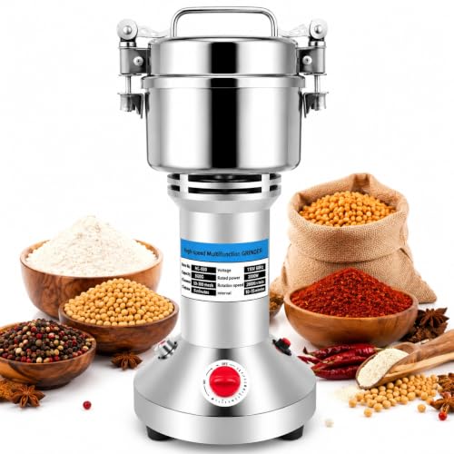 Electric Grain Mill Grinder, 550g High-Speed Stainless Steel Flour Mill, Professional Spice & Herb Pulverizer, 110V Heavy Duty Dry Food Powder Machine for Grainsn Corn Coffee Pepper & Seasonings