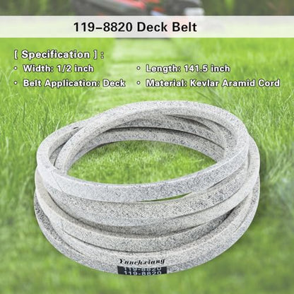 119-8820 Deck Belt Kevlar for Toro Timecutter 50 inch Deck Belt SS5000, SS5060, MX5060 Zero Turn Mower with 50'' Deck, Replaces 119-8820 Toro Belt 119-8820-SL - Aramid Cord, 1/2'' x 141.5'' - size: 1/2" x 141.5"