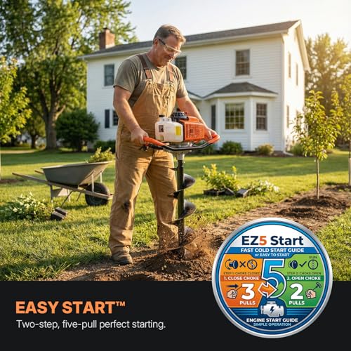 WORKIT 72CC Post Hole Digger, Auger Post Hole Digger Easy Start, 2-Cycle Xtreme Engine, Gas Powered Earth Auger with 6"+8" Auger Drill Bit, 20"+30" Extension Rods, EPA Certification - size: 72cc+2 bit(6"+8")+2 Ext(20"+30")