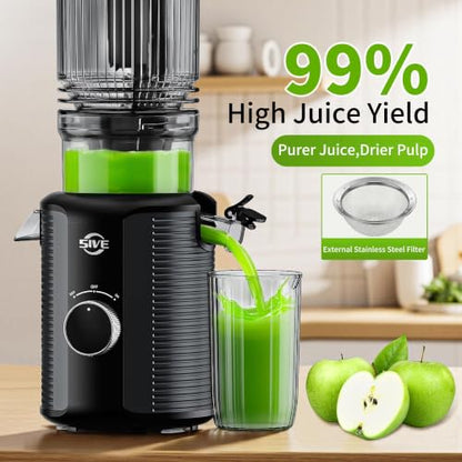 5ive Cold Press Juicer, 5.1 Inch Wide Chute Slow Masticating Extractor - color: Black Gray-1