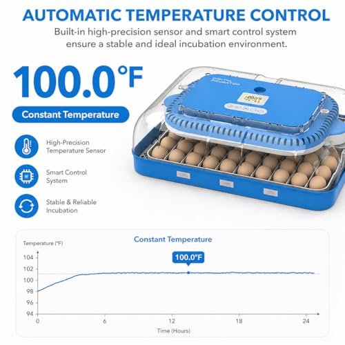 70 Egg Incubator for Hatching Eggs withAuto Turn, Temp & Humidity Control, Built-in CandleLarge Capacity Egg Incubator for Chicken Duck Goose Eggs
