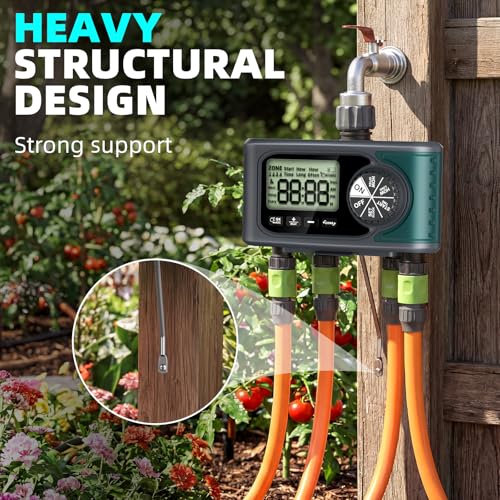 Sprinkler Timer 4 Zone, Programmable Water Timer for Garden Hose with Rain Delay, Manual and Automatic Irrigation Controller System, 4 Outlets Timed Irrigation Controller System for Lawn - size: 4 Outlet